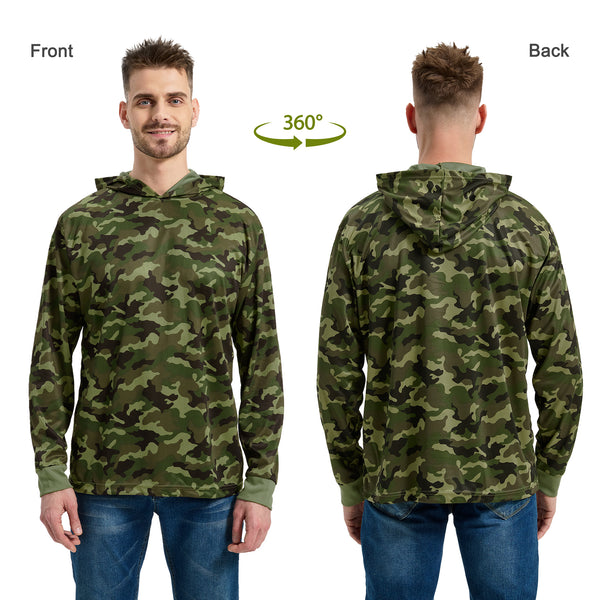 ProtectX Camouflage High Visibility Sun Protection Lightweight Long Sleeve Hoodie, UPF 50+ Quick-Dry, SPF UV Shirt, Active Wear