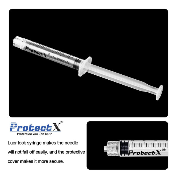 ProtectX Syringe 3ml Disposable Luer Lock Sterile (No Needle), Individually Sealed Single Use Syringe 100-Pack