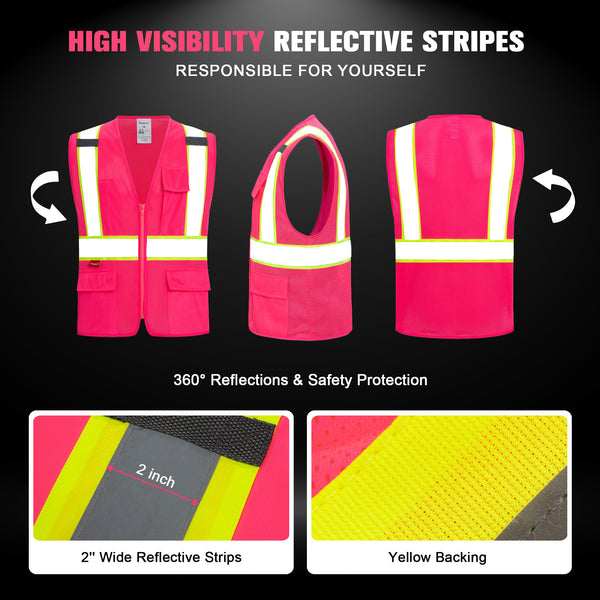 ProtectX Safety Vest for Men Women High Visibility Mesh Reflective Construction Vest with 4 Pockets