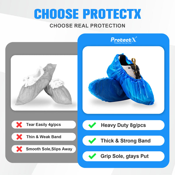 ProtectX Heavy Duty Disposable Shoe Covers Waterproof Non-Slip, Extra Large 17.7"x6.7", Thick 0.3 Oz Blue CPE Booties, Fit up to Men's 14 US Size