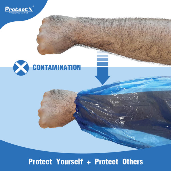 ProtectX Waterproof Disposable Arm Sleeve Protective Cover 17” Long with Elastic Band - Blue