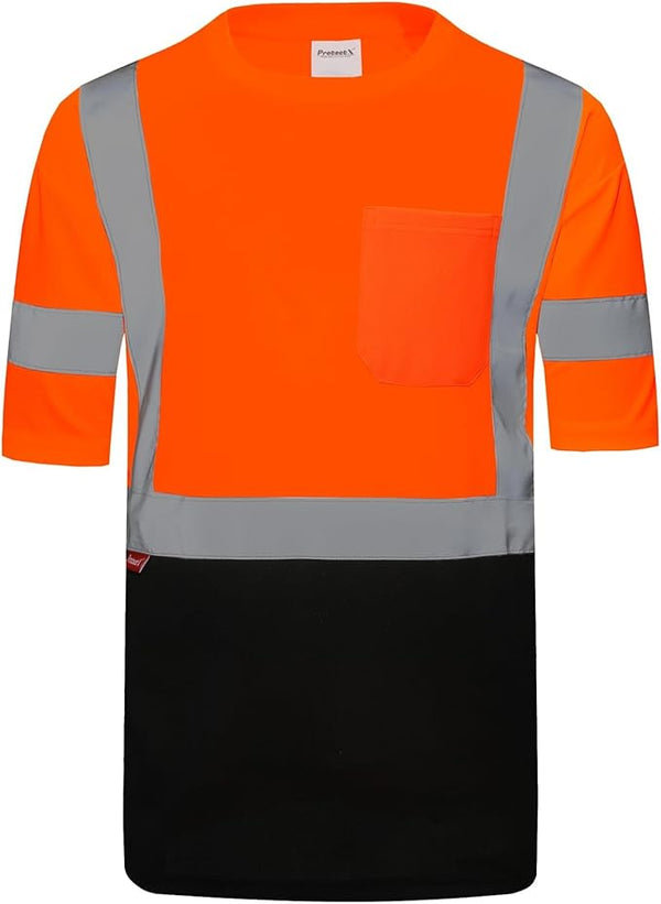 ProtectX Reflective Orange Short Sleeve High Visibility Heavy-Duty Safety T-Shirt Type R Class 2