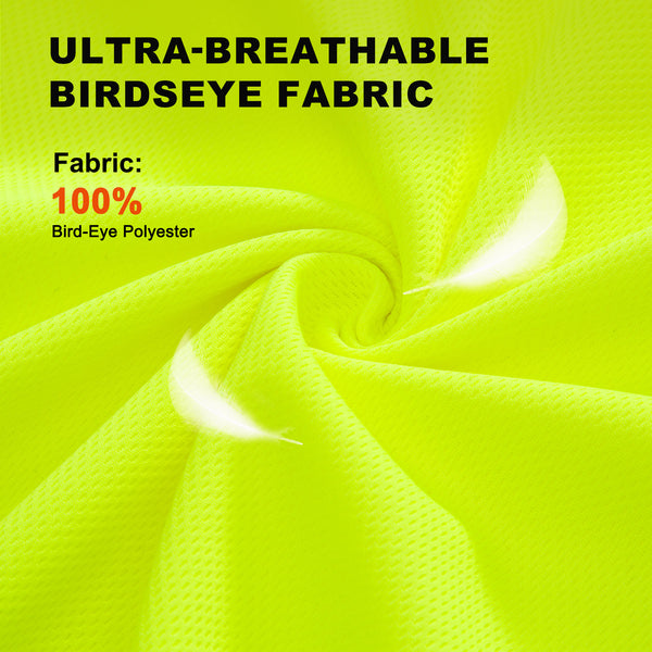 ProtectX Neon Green High Visibility Short Sleeve Safety Shirts, Reflective Quick Dry Construction Work Shirts, Class 2 Type R