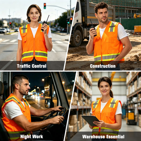 ProtectX Orange High Visibility Reflective Safety Vest for Men Women Hi Vis Work Construction Vest with Pockets Class 2 Zipper Front Meets ANSI Standards 7 Pockets