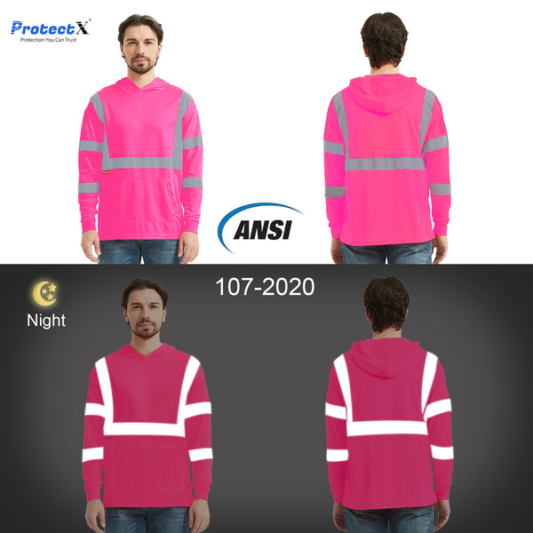 ProtectX Men's Pink High Visibility light weight Long Sleeve Reflective Safety Shirts for Men Women