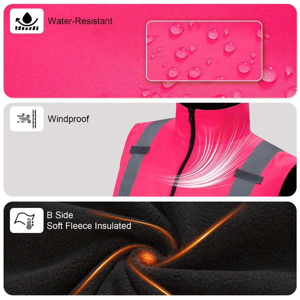 ProtectX Neon Green Hi Vis Reversible Winter Insulated Safety Vest for Men Windproof water-repellent and warm high-visibility safety vest Hi Vis Winter Vest for Men Women