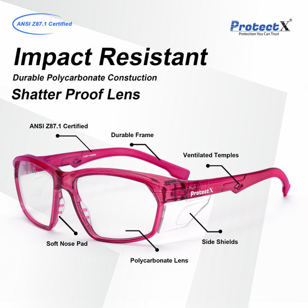 ProtectX【Heritage Pop Series】 Classic Safety Clear Glasses Anti-Fog Scratch Resistant Lenses Protective ANSI Z87.1