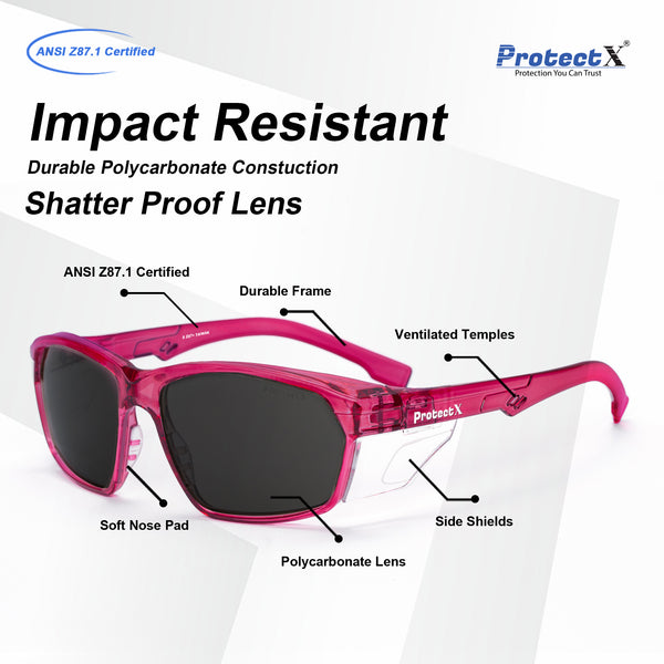 ProtectX【Heritage Pop Collection】 Classic Safety Grey Glasses Anti-Fog Scratch Resistant Lenses Protective ANSI Z87.1