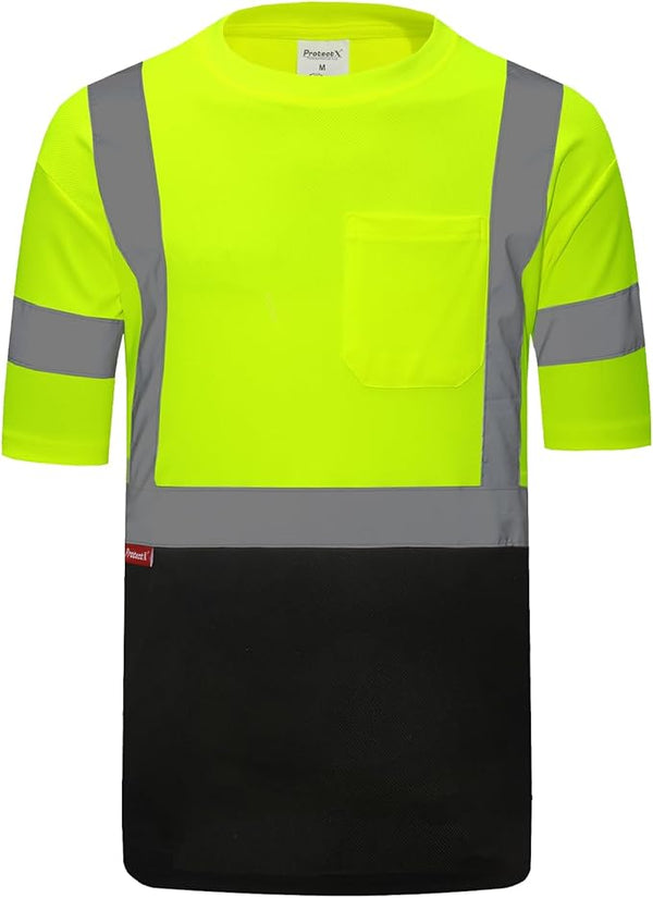ProtectX Reflective Neon Green Short Sleeve High Visibility Heavy-Duty Safety T-Shirt Type R Class 2