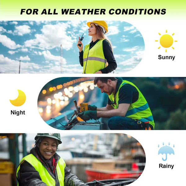 ProtectX Neon Green Safety Vest for Men Women ANSI Class 2 High Visibility Mesh Reflective Construction Vest with 4 Pockets