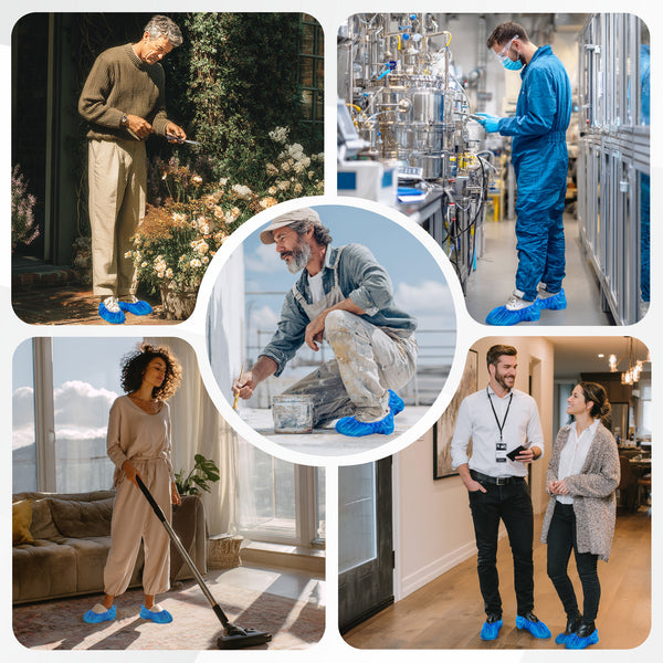 ProtectX Heavy Duty Disposable Shoe Covers Waterproof Non-Slip, Extra Large 17.7"x6.7", Thick 0.3 Oz Blue CPE Booties, Fit up to Men's 14 US Size