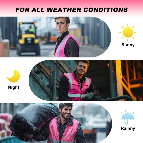 ProtectX Pink High Visibility Reflective Safety Vest for Men Women Hi Vis Work Construction Vest with Pockets Class 2 Zipper Front  7 Pockets