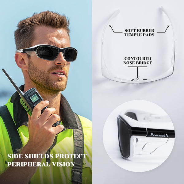 ProtectX Classic Panda Safety Grey Glasses Anti-Fog Scratch Resistant Lenses Protective Reading Glasses ANSI Z87.1