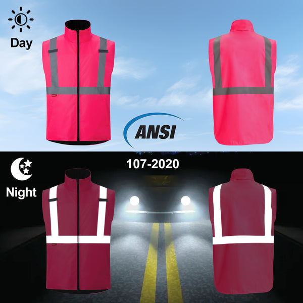 ProtectX Neon Green Hi Vis Reversible Winter Insulated Safety Vest for Men Windproof water-repellent and warm high-visibility safety vest Hi Vis Winter Vest for Men Women
