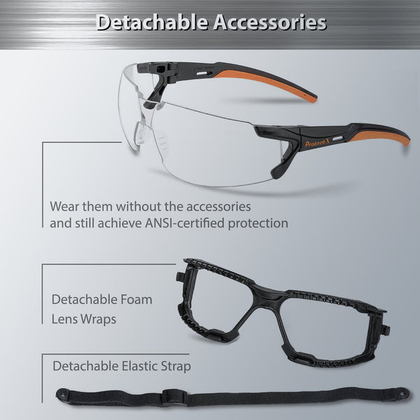 ProtectX Expedition Clear Safety Glasses Anti-Fog Scratch Resistant Lenses ANSI Z87.1