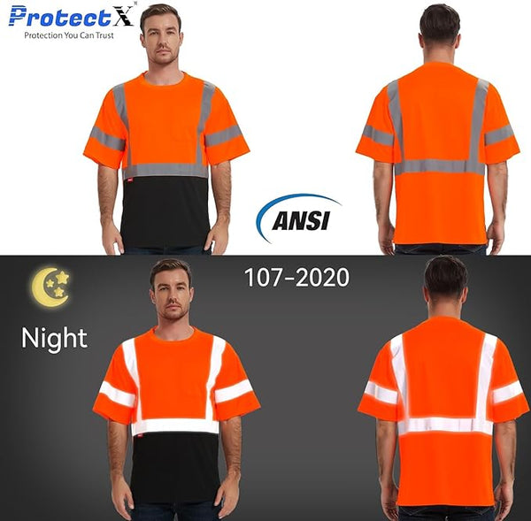 ProtectX Reflective Orange Short Sleeve High Visibility Heavy-Duty Safety T-Shirt Type R Class 2