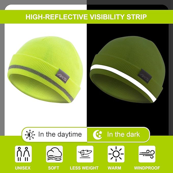 ProtectX High Visibility Safety Beanies, 360-Degree Reflective Comfortable Knit Beanie Headcover Hat, Warming Cap for Work