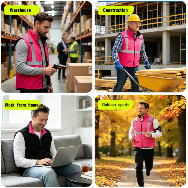 ProtectX Neon Green Hi Vis Reversible Winter Insulated Safety Vest for Men Windproof water-repellent and warm high-visibility safety vest Hi Vis Winter Vest for Men Women