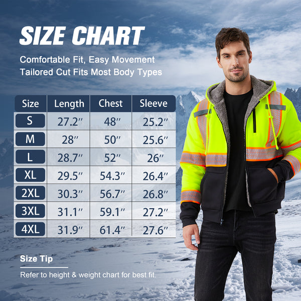 ProtectX Hi Vis Neon Green Safety Hoodie for Men Women Fleece Lined Class 3 High Visibility Sweatshirt Reflective Jacket