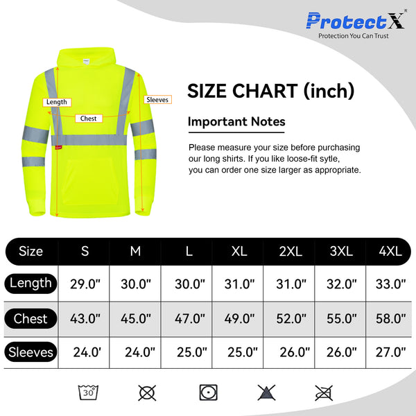 ProtectX Men's Neon Green High Visibility light weight Long Sleeve Reflective Safety Shirts for Men Women Type R Class 3