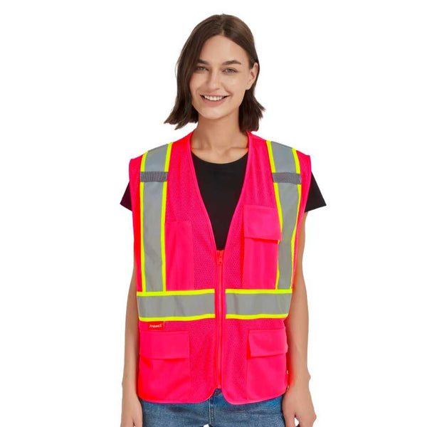 ProtectX Safety Vest for Men Women High Visibility Mesh Reflective Construction Vest with 4 Pockets