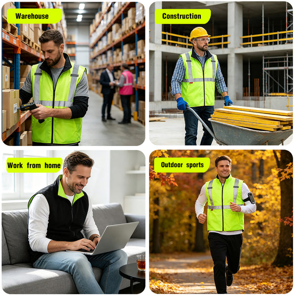 ProtectX Neon Green Hi Vis Reversible Winter Insulated Safety Vest for Men Windproof water-repellent and warm high-visibility safety vest ANSI Class 2 Hi Vis Winter Vest for Men Women
