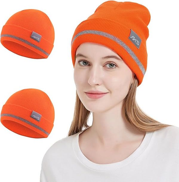 ProtectX High Visibility Safety Beanies, 360-Degree Reflective Comfortable Knit Beanie Headcover Hat, Warming Cap for Work