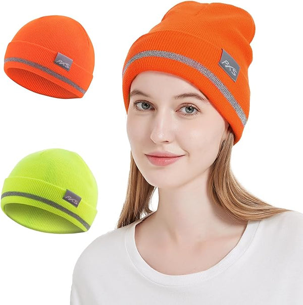 ProtectX High Visibility Safety Beanies, 360-Degree Reflective Comfortable Knit Beanie Headcover Hat, Warming Cap for Work