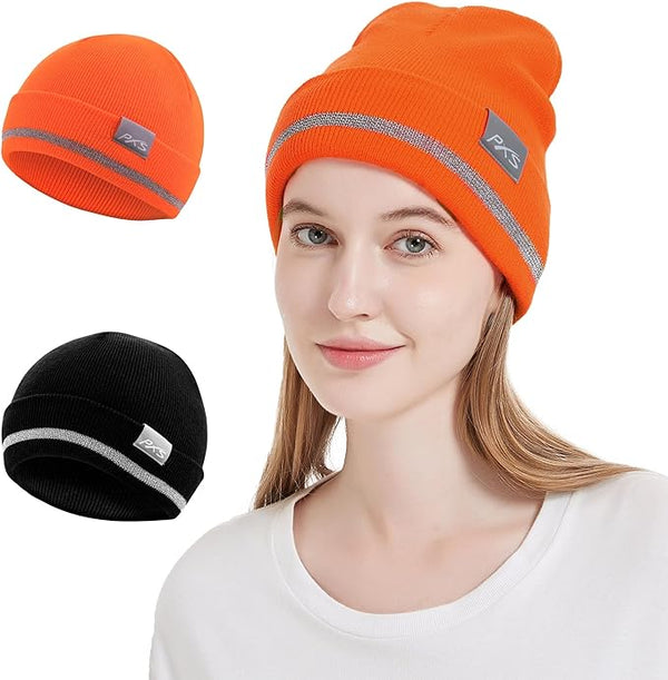 ProtectX High Visibility Safety Beanies, 360-Degree Reflective Comfortable Knit Beanie Headcover Hat, Warming Cap for Work