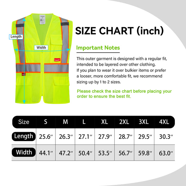 ProtectX Neon Green Safety Vest for Men Women ANSI Class 2 High Visibility Mesh Reflective Construction Vest with 4 Pockets