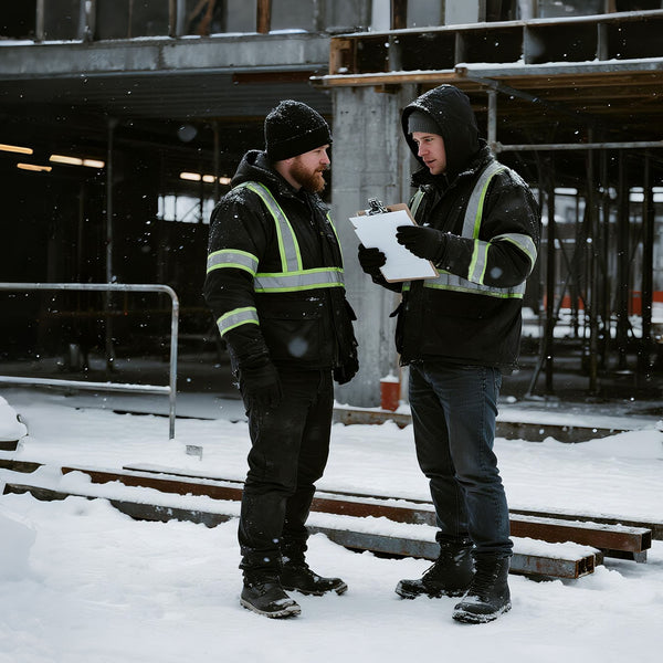 ProtectX Black High Visibility Winter Safety Jacket for Men, Reflective Insulated Work Long Coat