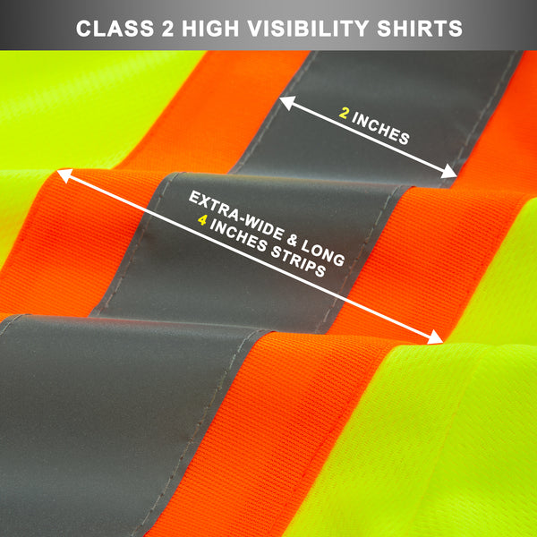 ProtectX Neon Green Hi Vis Short Sleeve Safety Shirts, Reflective Breathable Construction Apparel, Men Women Work Shirt, Class 2