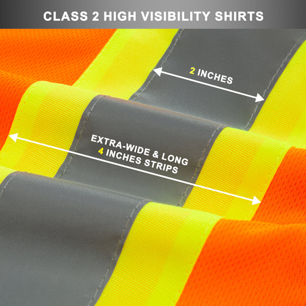 ProtectX Orange Hi Vis Short Sleeve Safety Shirts, Reflective Breathable Construction Apparel, Men Women Work Shirt, Class 2