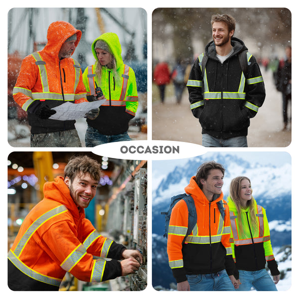 ProtectX Hi Vis Neon Orange Safety Hoodie for Men Women Fleece Lined Class 3 High Visibility Sweatshirt Reflective Jacket