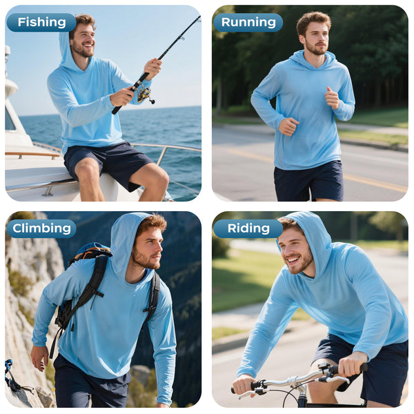 ProtectX 2-Pack Arctic Blue Lightweight Long Sleeve Hoodies UPF 50+ Sun Protection Shirts For Men