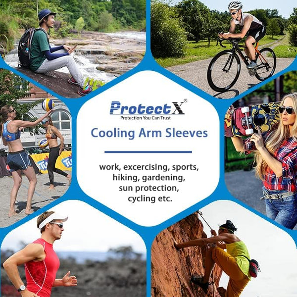 ProtectX Cooling UV Protection Black Beige Arm Sleeves for Men & Women - Breathable, Moisture-Wicking, Compression