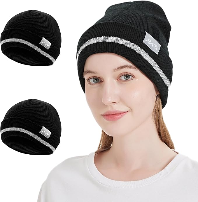 ProtectX 2packs High Visibility Safety Beanies, 360-Degree Reflective