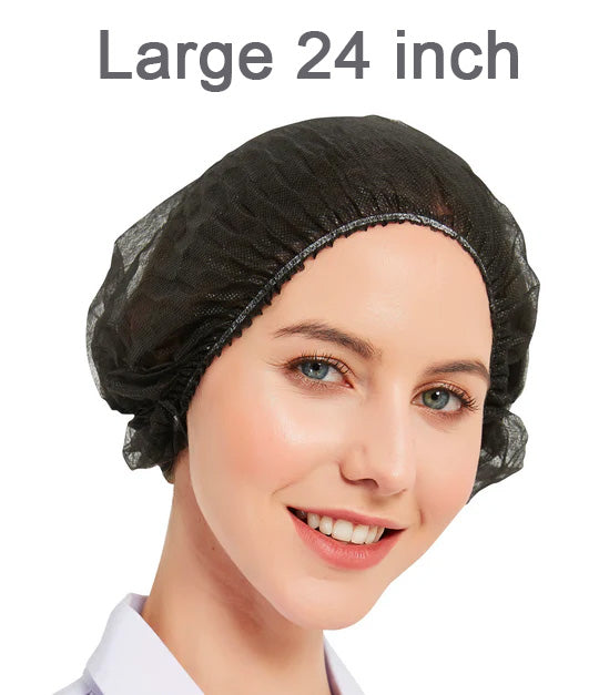 ProtectX Disposable Hair Nets 100-Pack 24" Black Single-use Bouffant Caps