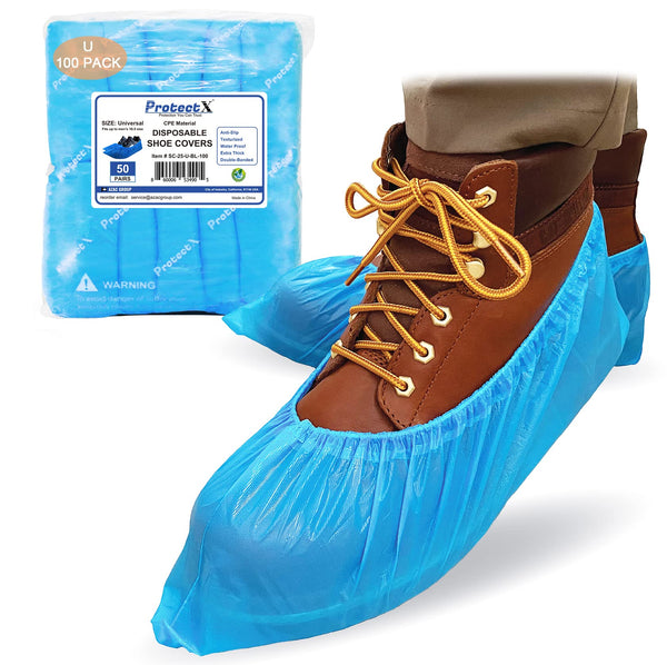 ProtectX Blue CPE Plastic Disposable Shoe & Boot Covers, 200-pack (100 pairs)