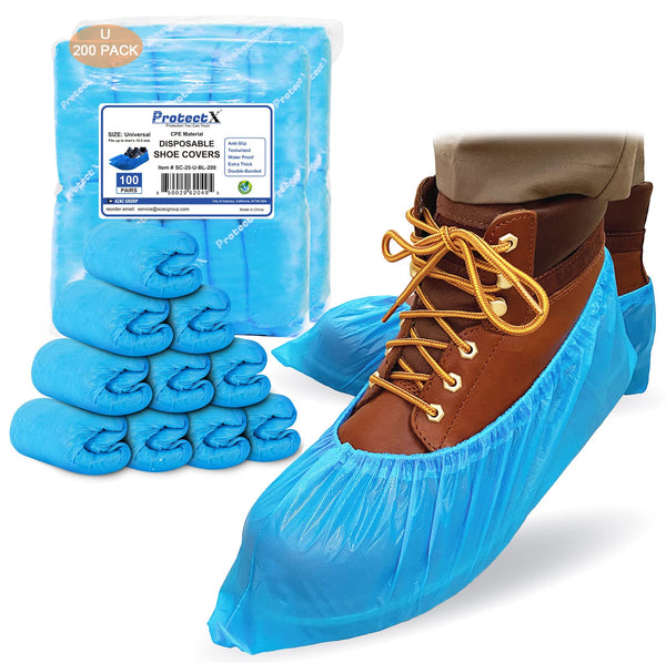 ProtectX Blue CPE Plastic Disposable Shoe & Boot Covers, 200-pack (100 pairs)