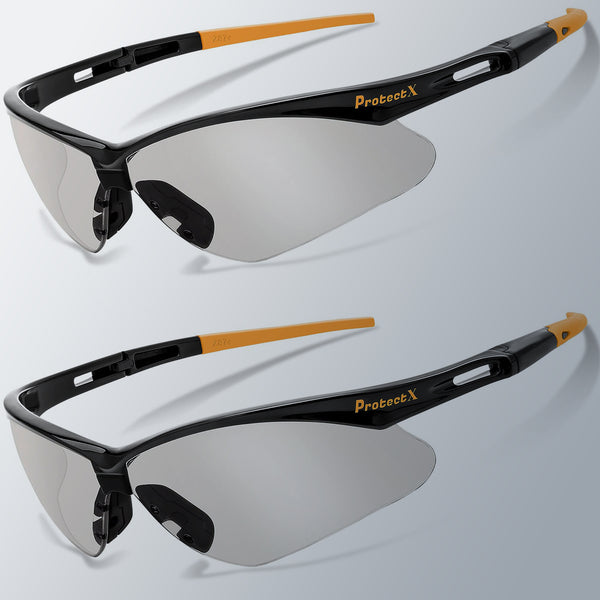 ProtectX Evergreen Orange Tip Indoor/Outdoor 2 Pk Safety Glasses Anti-Fog Scratch Resistant Lenses ANSI Z817.