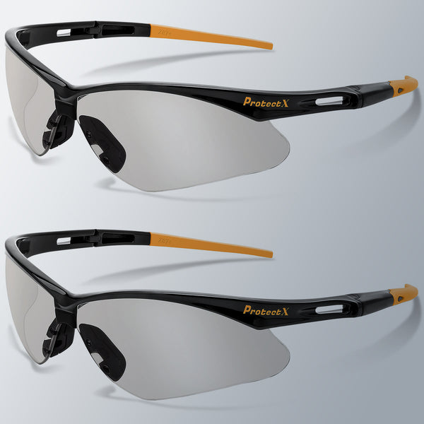 ProtectX Evergreen Orange Tip Indoor/Outdoor 2 Pk Safety Glasses Anti-Fog Scratch Resistant Lenses ANSI Z817.