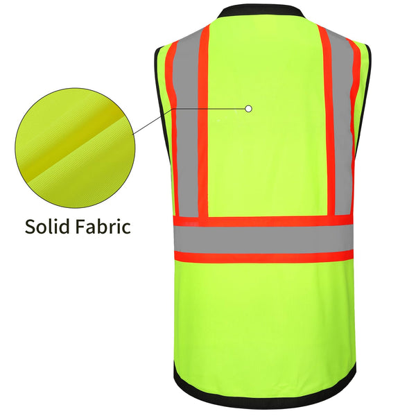 ProtectX Safety Vest Neon Green Class 2 Hi-Visibility Vest All Solid Fabric with 6 Pockets, ANSI/ISEA Certified