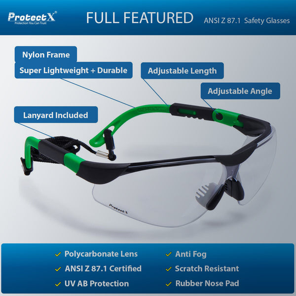 ProtectX Classic Safety Glasses, Anti-Fog Scratch Resistant Lenses, Protective Eyewear for Work, Indoor/Outdoor, ANSI Z87.1