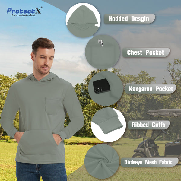 ProtectX 1-Pack Grey Hi Vis Hoodie with Pockets UPF 50+ Sun Protection Quick Dry Safety Shirt with Hood