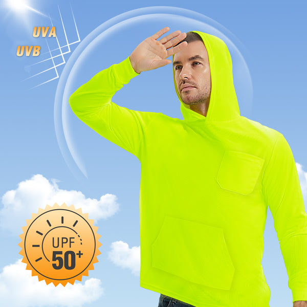 ProtectX 1-Pack Neon Green Hi Vis Hoodie with Pockets UPF 50+ Sun Protection Quick Dry Safety Shirt with Hood