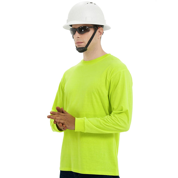 ProtectX 2-Pack High Visibility Long Sleeve T-Shirts, Comfortable Cotton Blend Men's Work Athletic Shirt, Neon Green