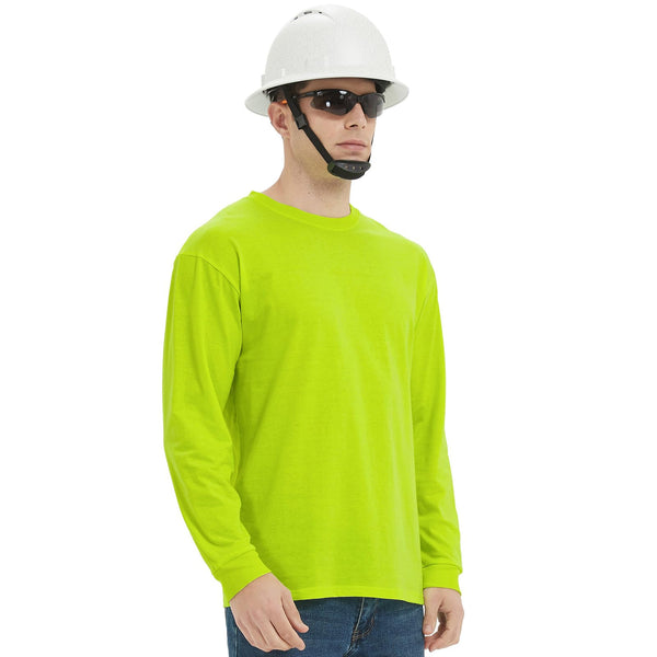 ProtectX 2-Pack High Visibility Long Sleeve T-Shirts, Comfortable Cotton Blend Men's Work Athletic Shirt, Neon Green