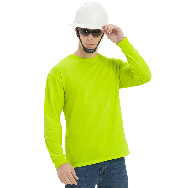 ProtectX 2-Pack High Visibility Long Sleeve T-Shirts, Comfortable Cotton Blend Men's Work Athletic Shirt, Neon Green