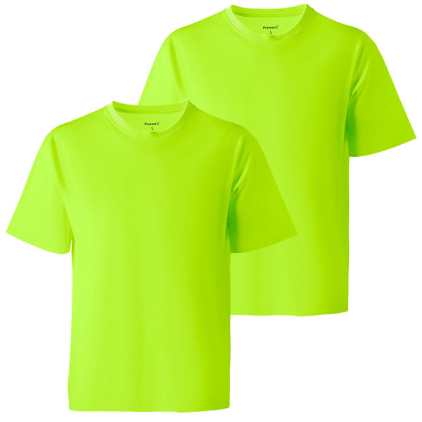 ProtectX 2-Pack High Visibility Short Sleeve T-Shirts, Comfortable Cotton Blend Men's Work Athletic Shirt, Neon Green
